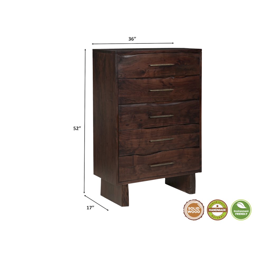 Linden Live Edge Solid Wood 5-drawer Chest. Picture 9