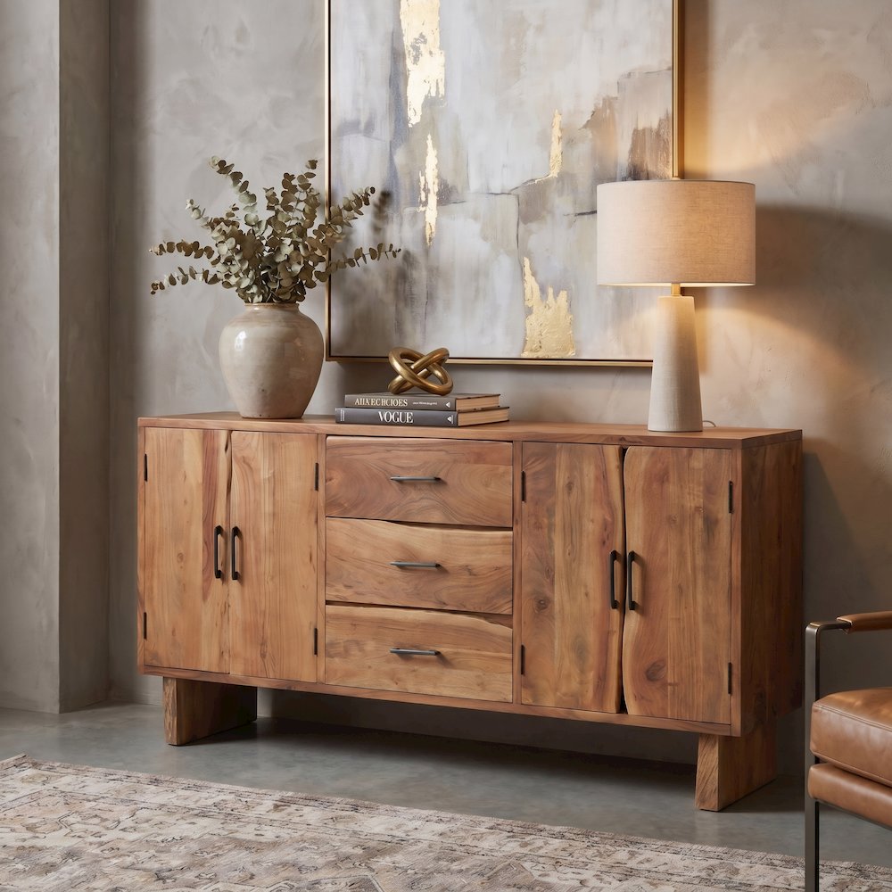 Linden Live Edge Solid Wood 3-drawer 4-door Sideboard. Picture 1