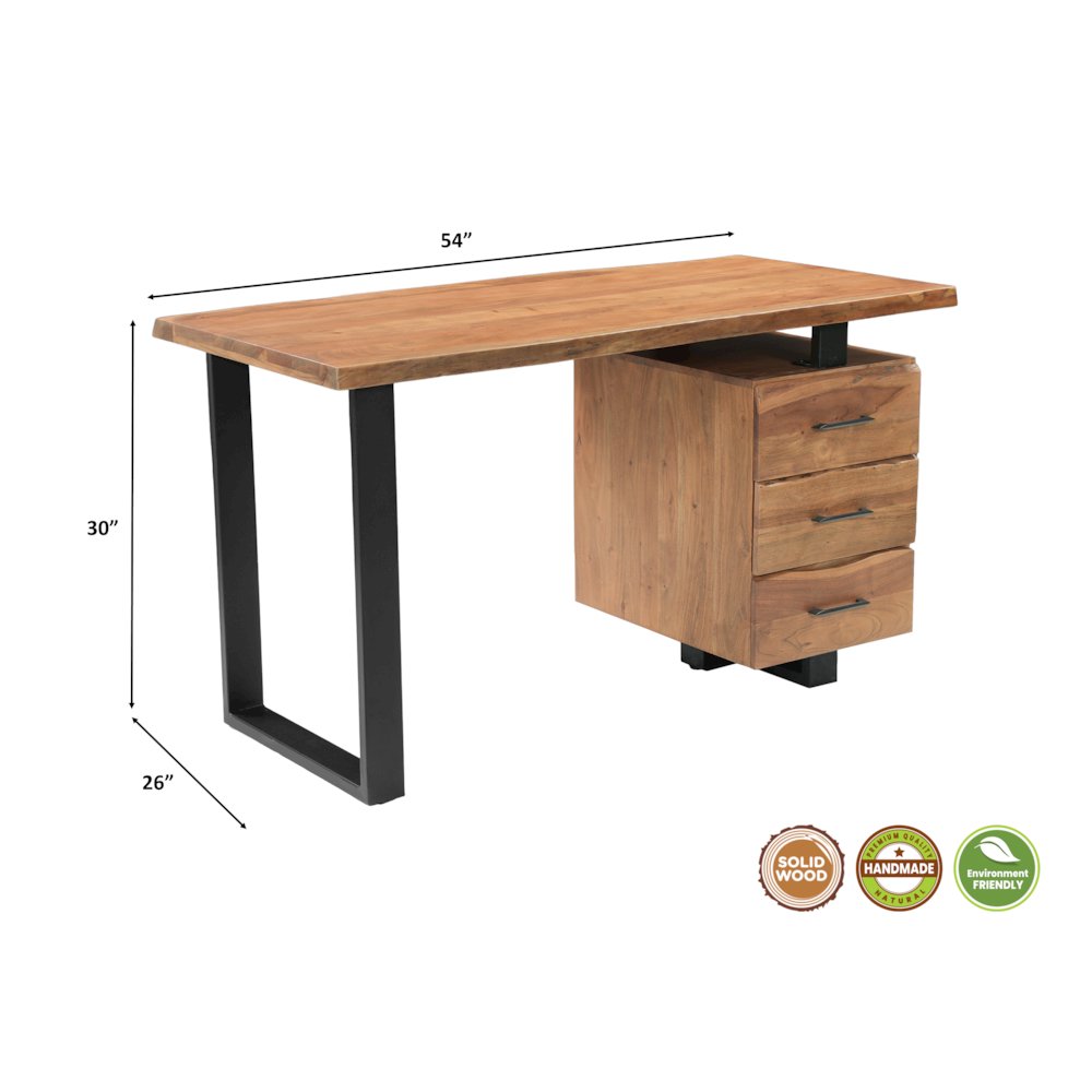 Linden Solid Wood 3-drawer Live Edge Desk. Picture 9