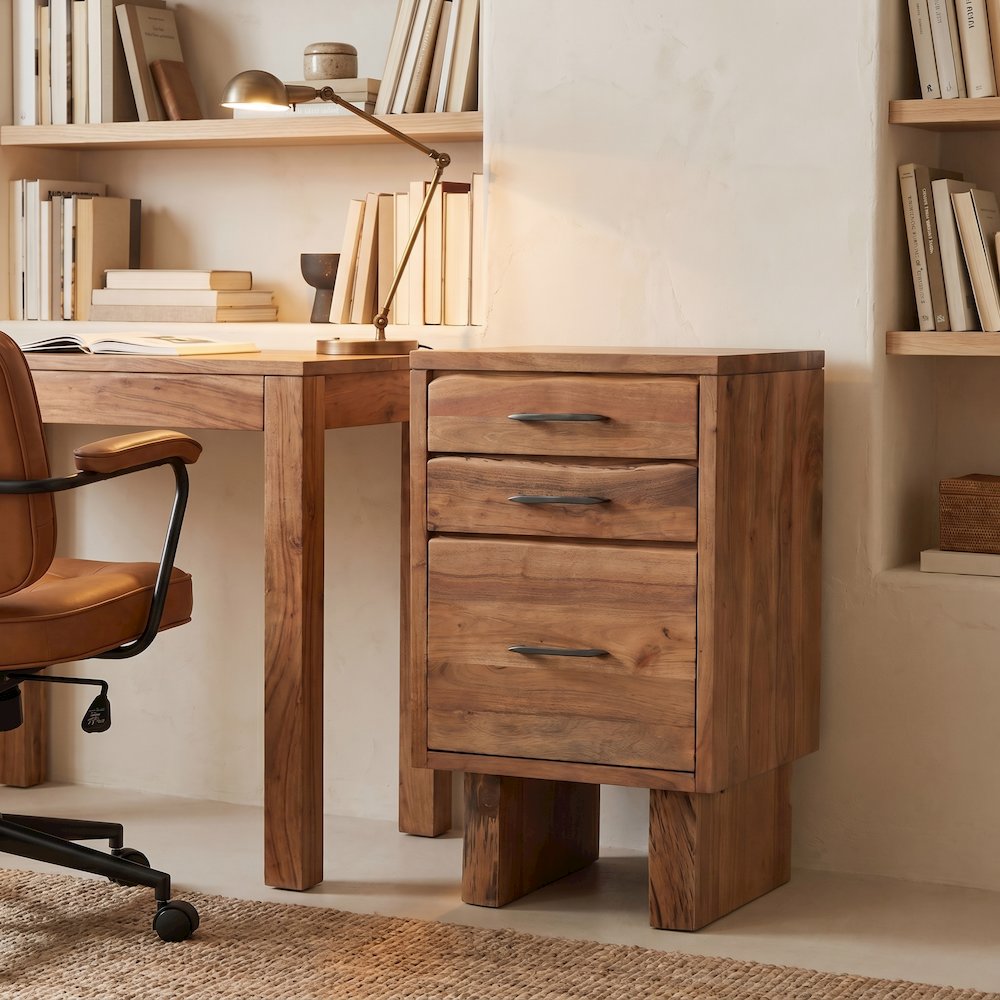 Linden Live Edge Solid Wood 3-drawer Filing Cabinet. Picture 1