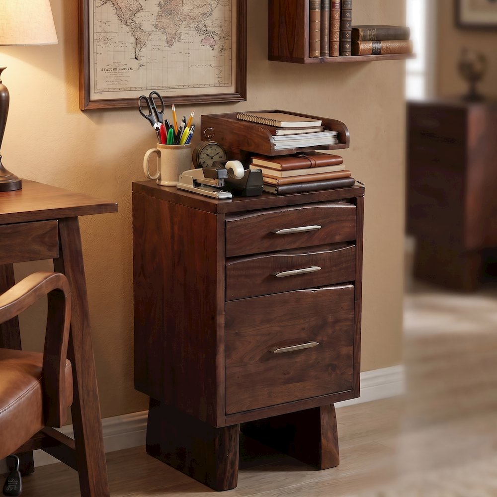 Linden Live Edge Solid Wood 3-drawer Filing Cabinet. Picture 2