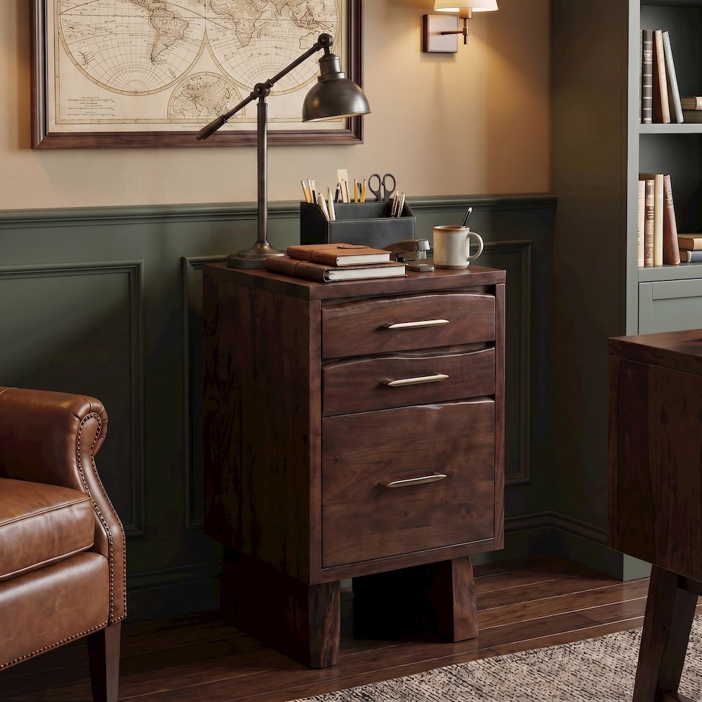 Linden Live Edge Solid Wood 3-drawer Filing Cabinet. Picture 1