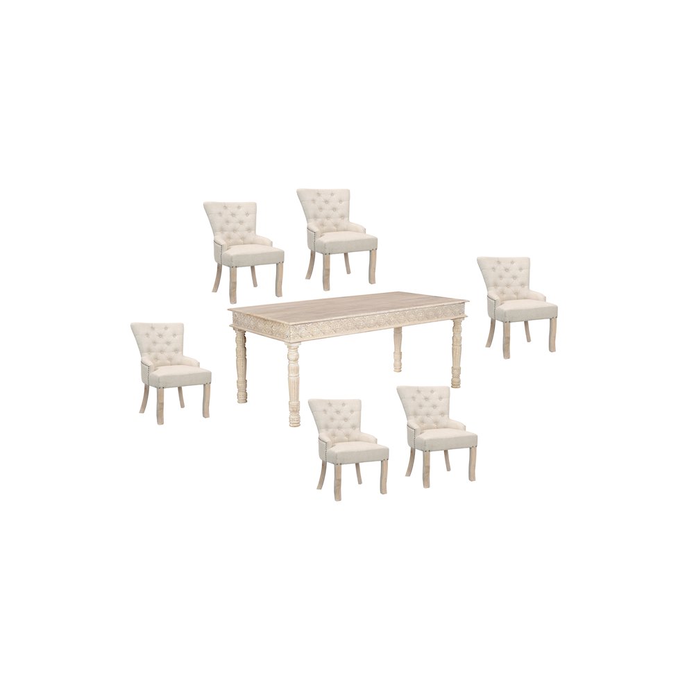 Eldris 7-piece Solid Wood Floral Carved Dining Set. Picture 1