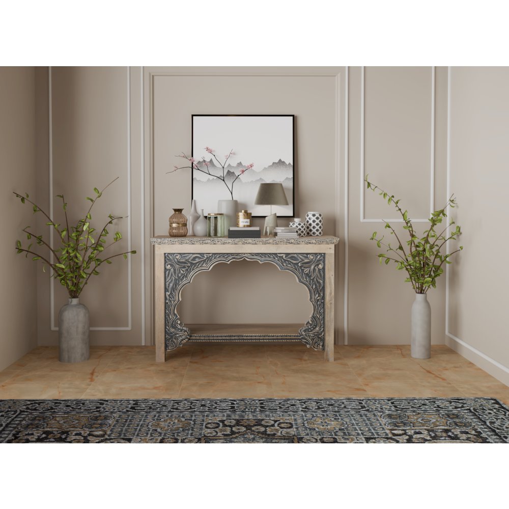 Grayson Carved Solid Wood Console Table. Picture 8