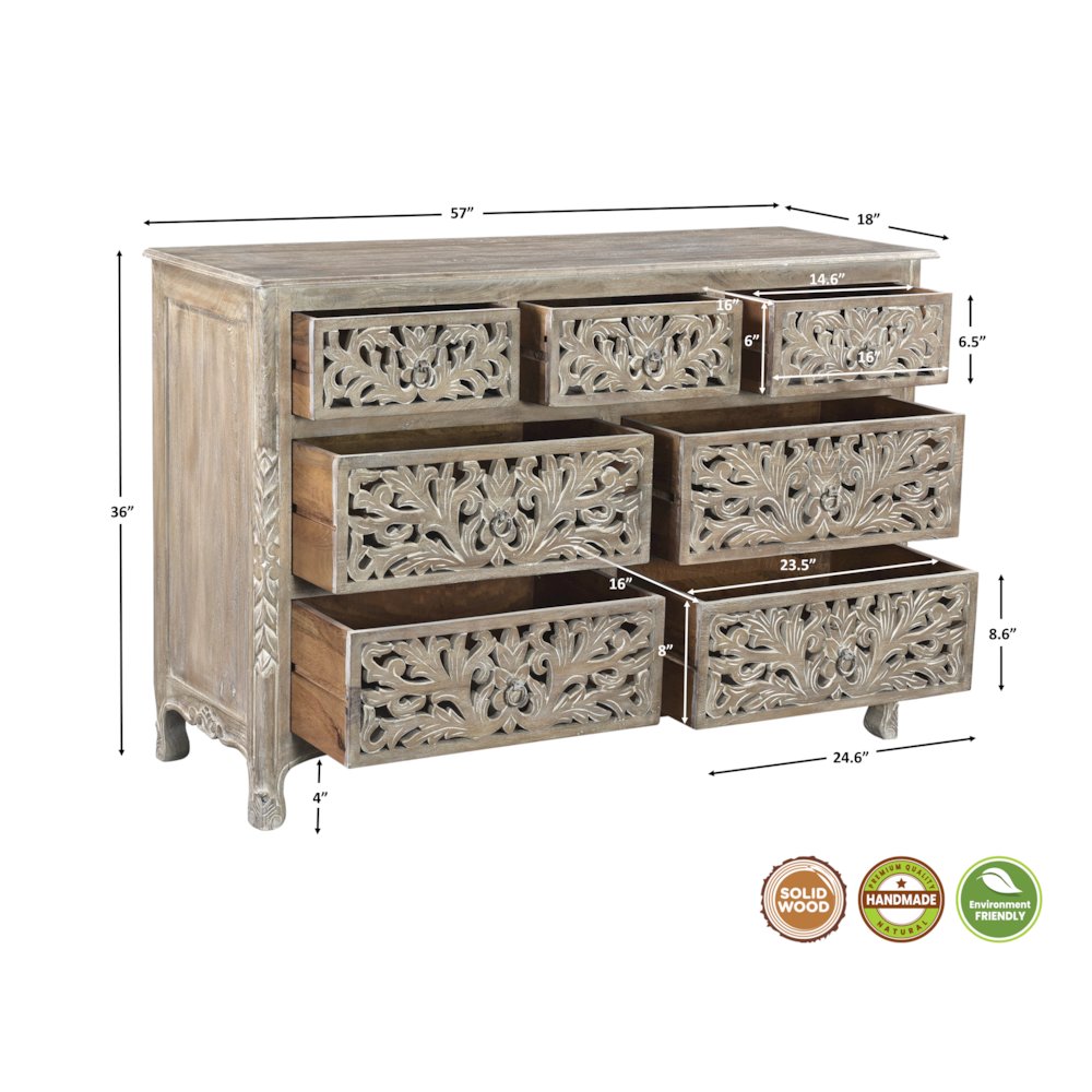 Auden 3-piece Floral Carved Solid Wood Bedroom Set. Picture 6