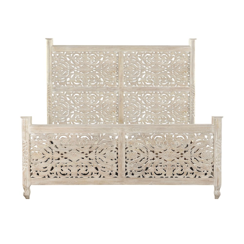 Elowen Floral Carved Solid Wood King Panel Bed. Picture 3