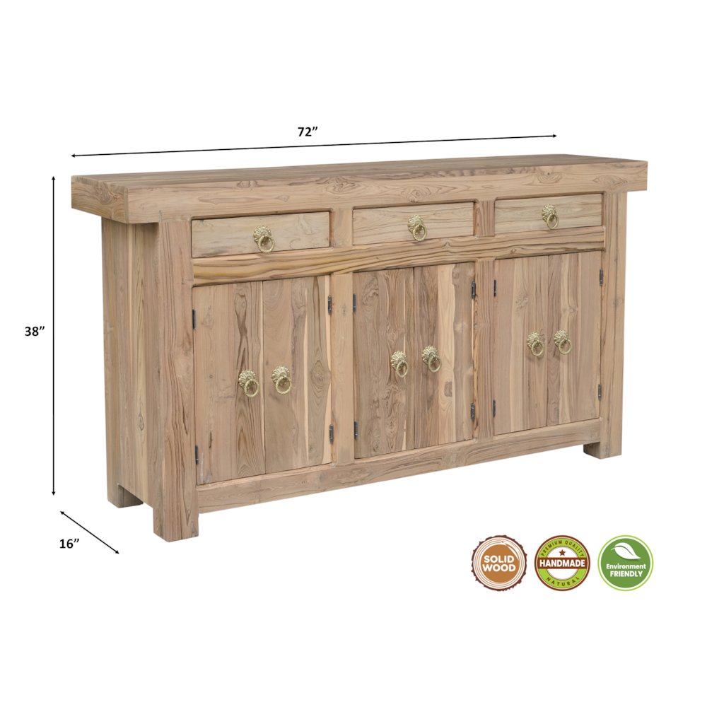 Grayson Solid Wood Sideboard Cabinet with 3 Drawers & 6 Doors, Natural Finish. Picture 5