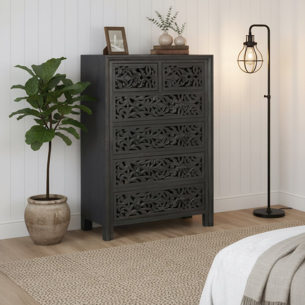 Calista 6-drawer Floral Carved Solid Wood Chest. Picture 8