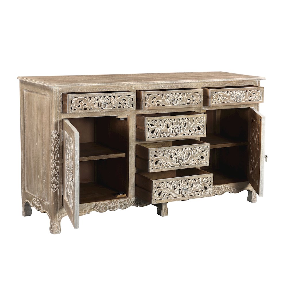 Elowen 6-drawer 2-door Floral Carved Solid Wood Sideboard. Picture 4