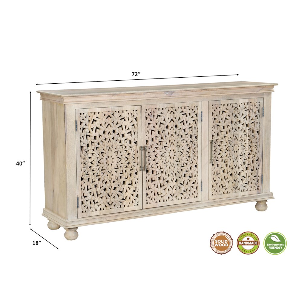 Calista 3-door Floral Carved Solid Wood Sideboard. Picture 7