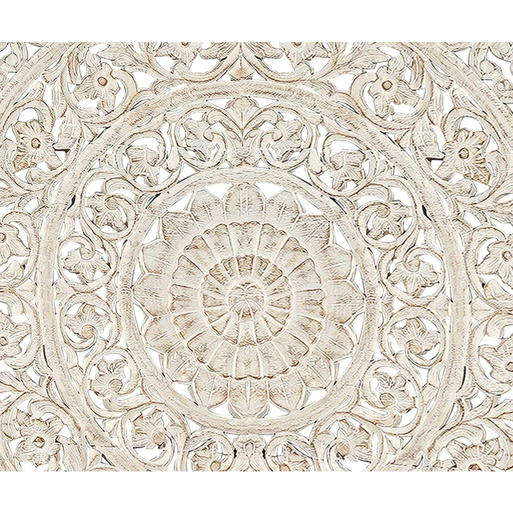 Auden Floral Carved Solid Wood Queen Panel Bed. Picture 4