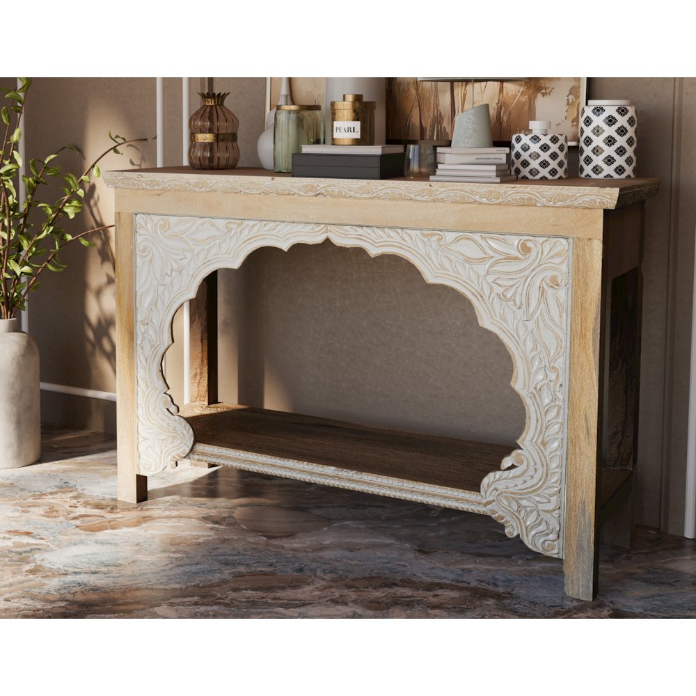 Grayson Carved Solid Wood Console Table. Picture 6