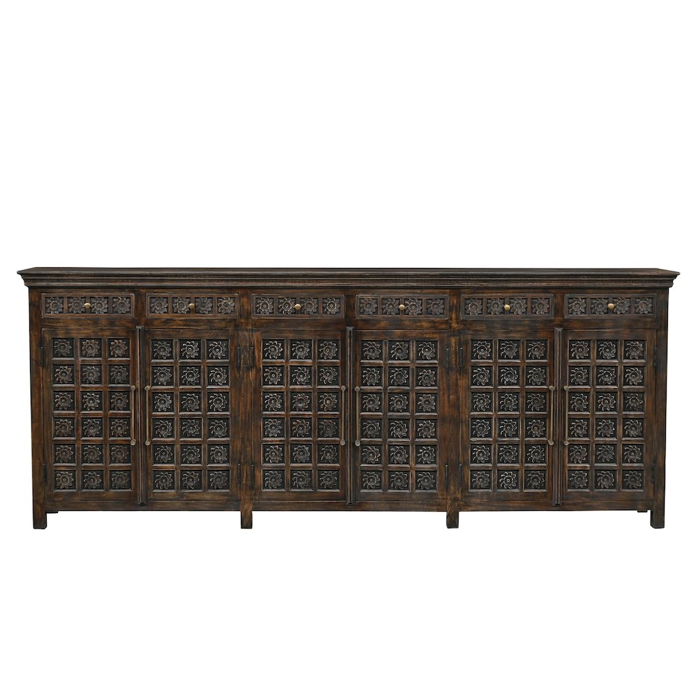 Grayson 6-drawer 6-door Carved Solid Wood Sideboard, Brown. Picture 2
