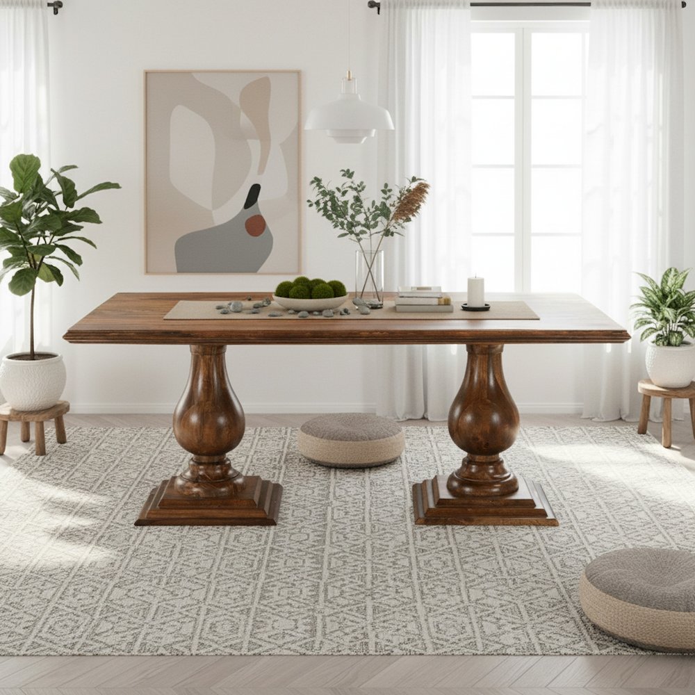 Adrien 75" Solid Wood Double Pedestal Dining Table. Picture 9