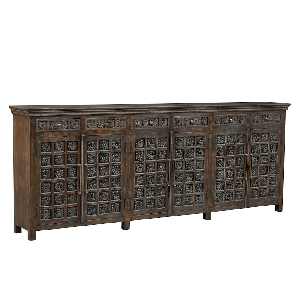 Grayson 6-drawer 6-door Carved Solid Wood Sideboard, Brown. Picture 1