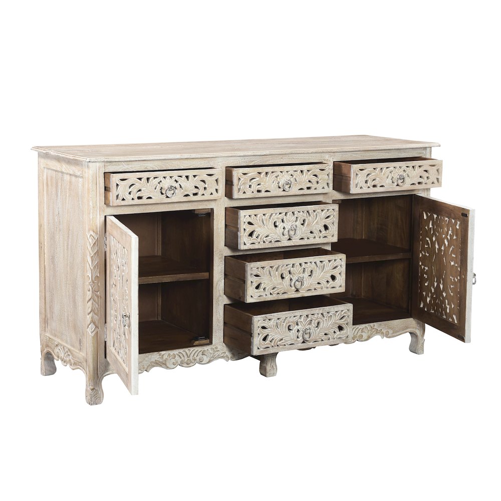 Elowen 6-drawer 2-door Floral Carved Solid Wood Sideboard. Picture 4