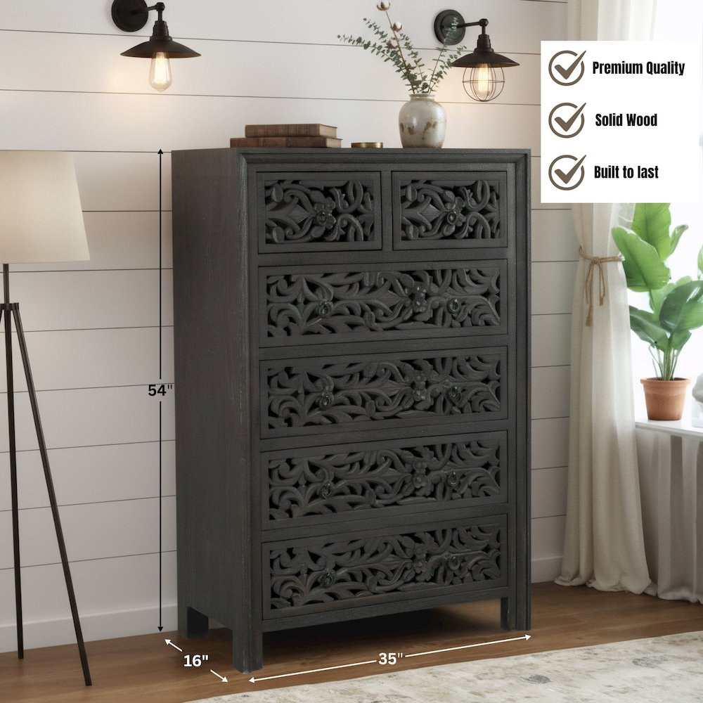 Calista 6-drawer Floral Carved Solid Wood Chest. Picture 13