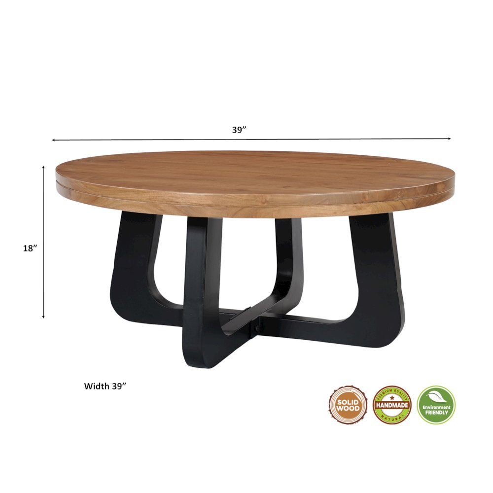 Renith 2-piece Round Solid Wood Living Room Table Set, Brown. Picture 7