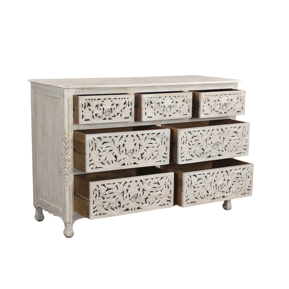 Elowen 7-drawer Floral Carved Solid Wood Dresser. Picture 2