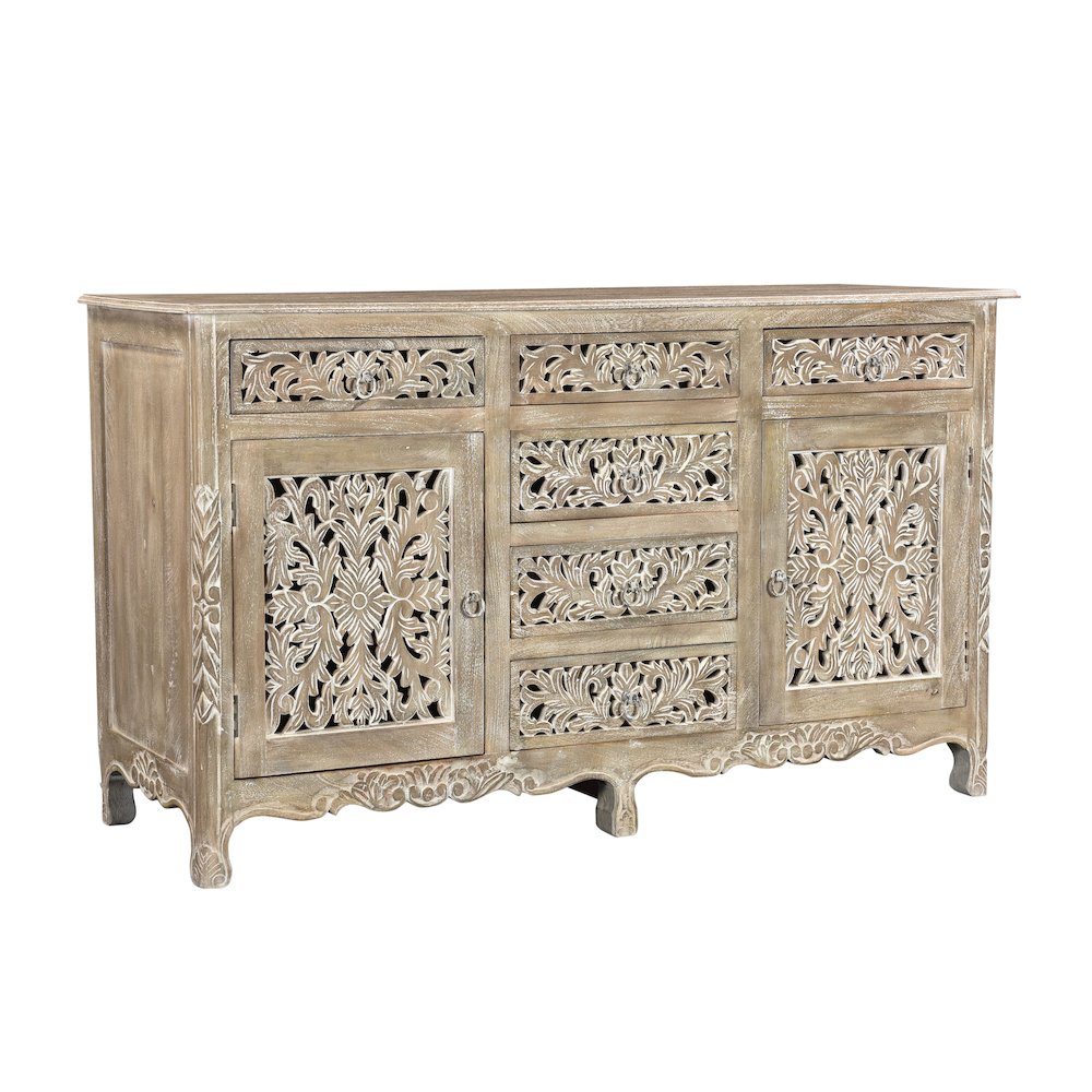 Elowen 6-drawer 2-door Floral Carved Solid Wood Sideboard. Picture 1