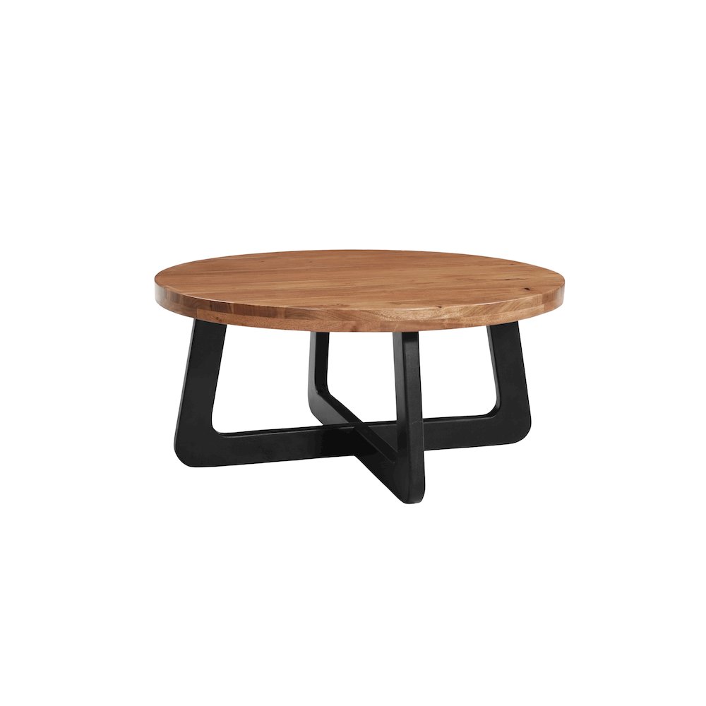 Renith Round Solid Wood Coffee Table, Brown. Picture 1