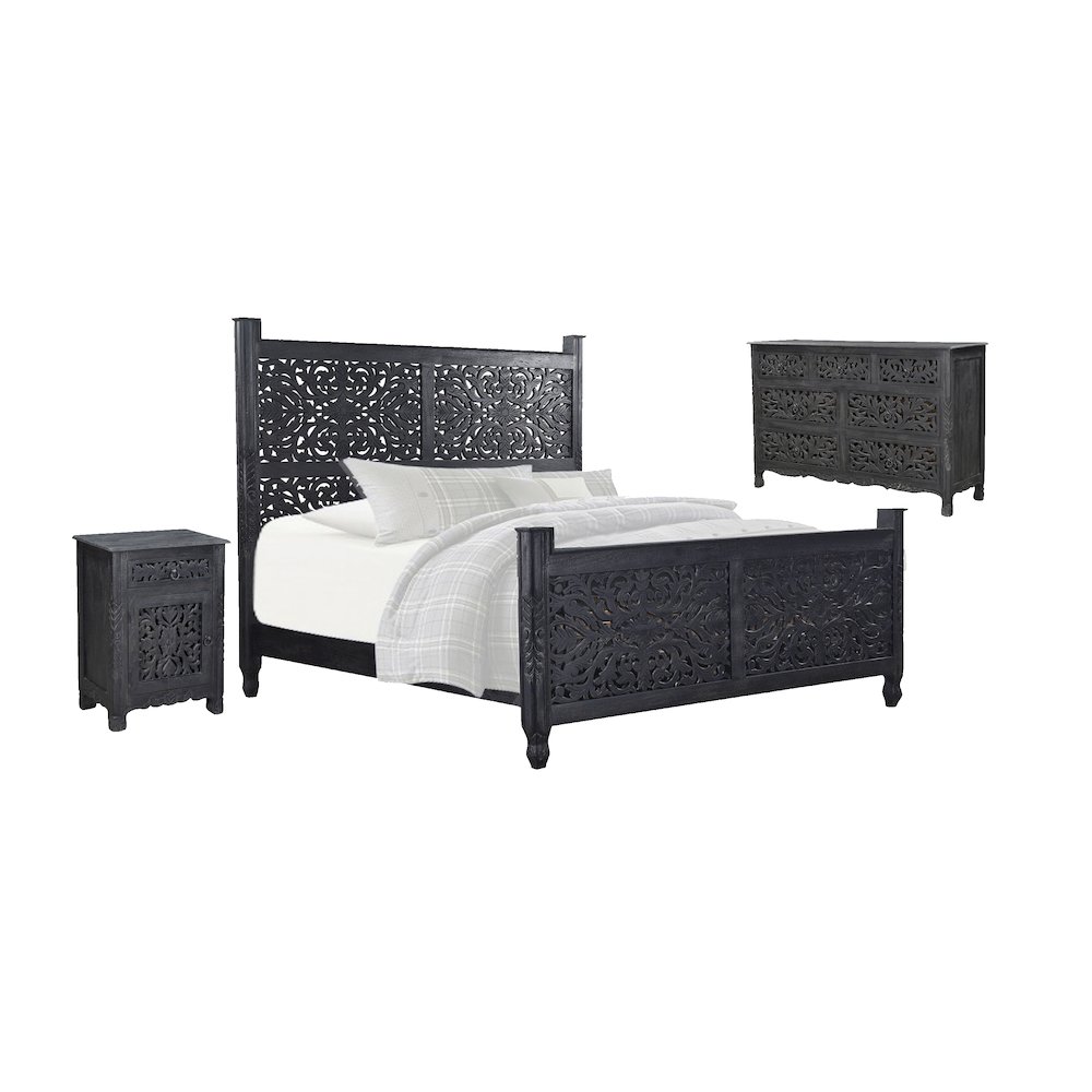 Elowen Floral Carved Solid Wood King Panel Bed. Picture 6