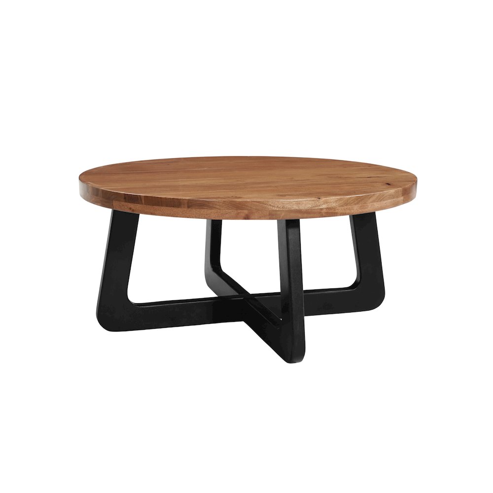 Renith Round Solid Wood Coffee Table, Brown. Picture 2