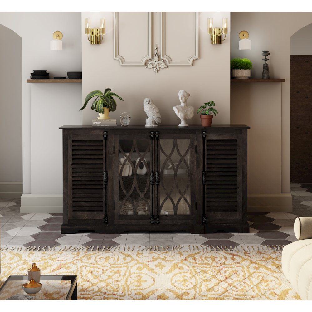 Lennox 4-door Carved Solid Wood Sideboard. Picture 4