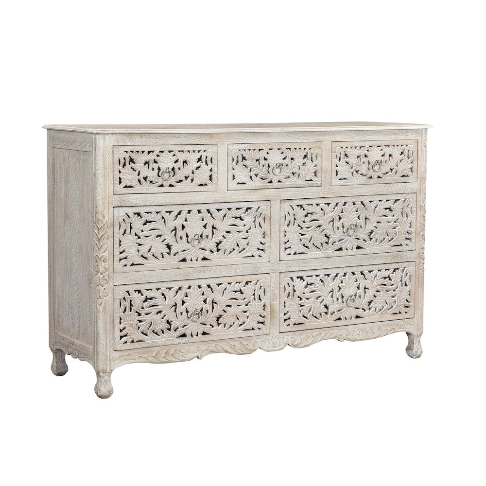 Elowen 7-drawer Floral Carved Solid Wood Dresser. Picture 1