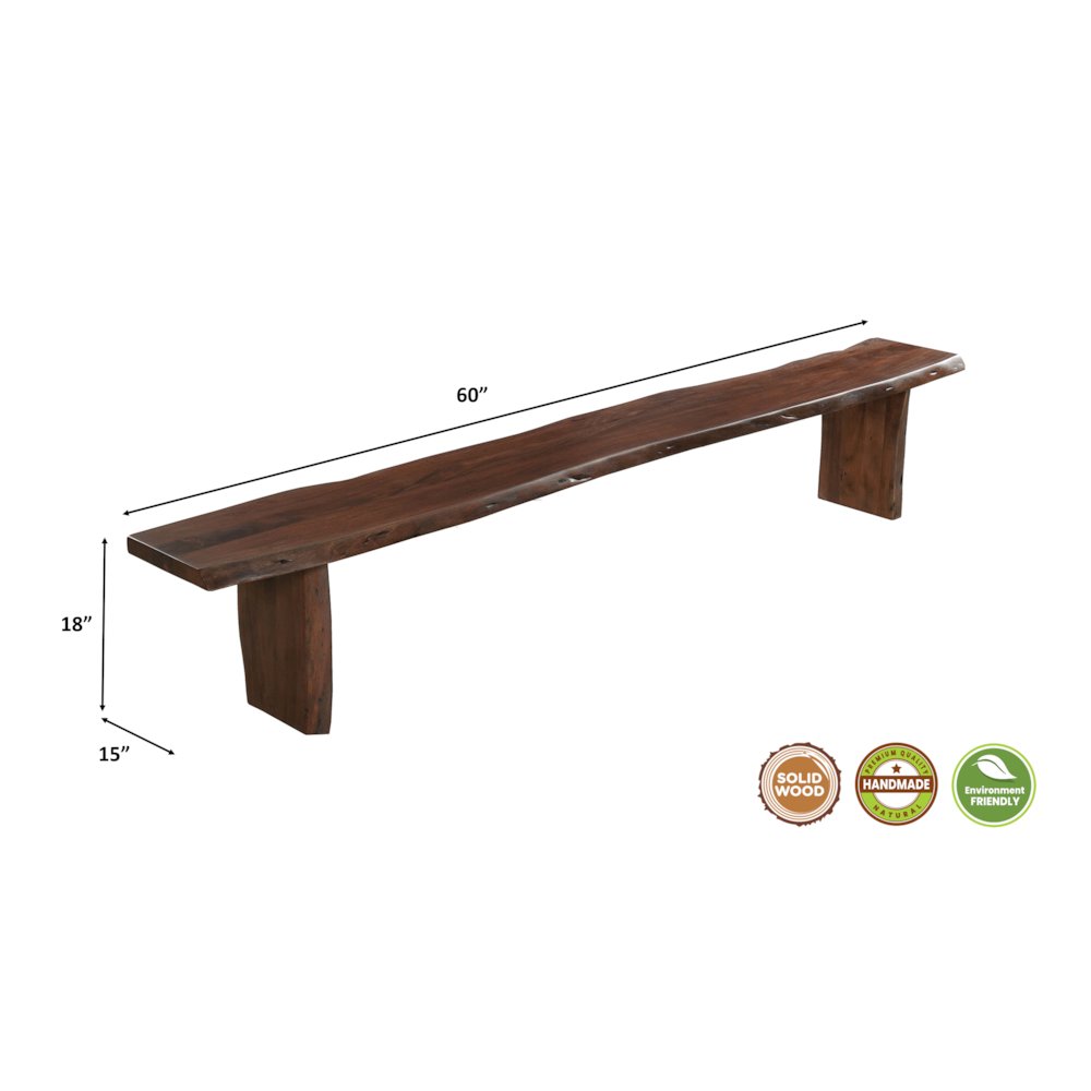 Savoy 60" Live Edge Solid Wood Dining Bench. Picture 6