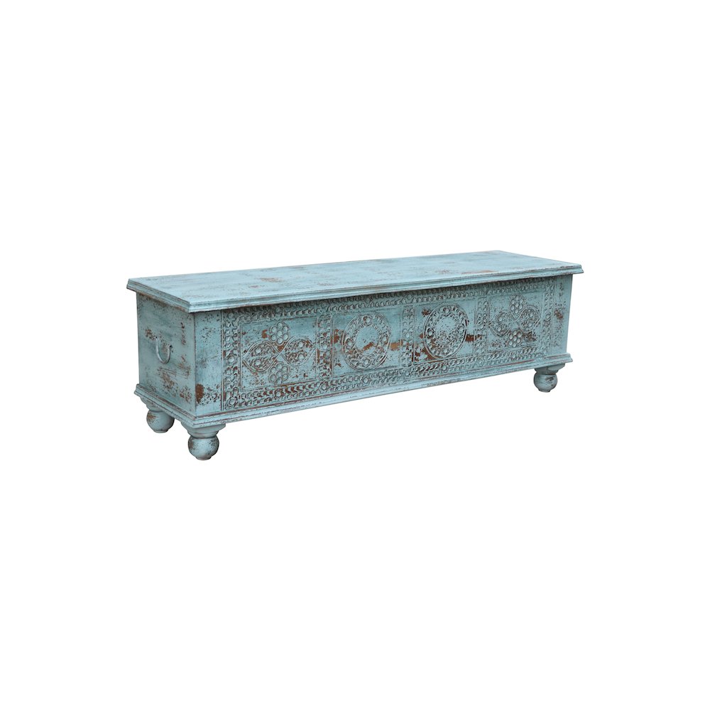 Eve Carved Solid Wood Storage Ottoman. Picture 1