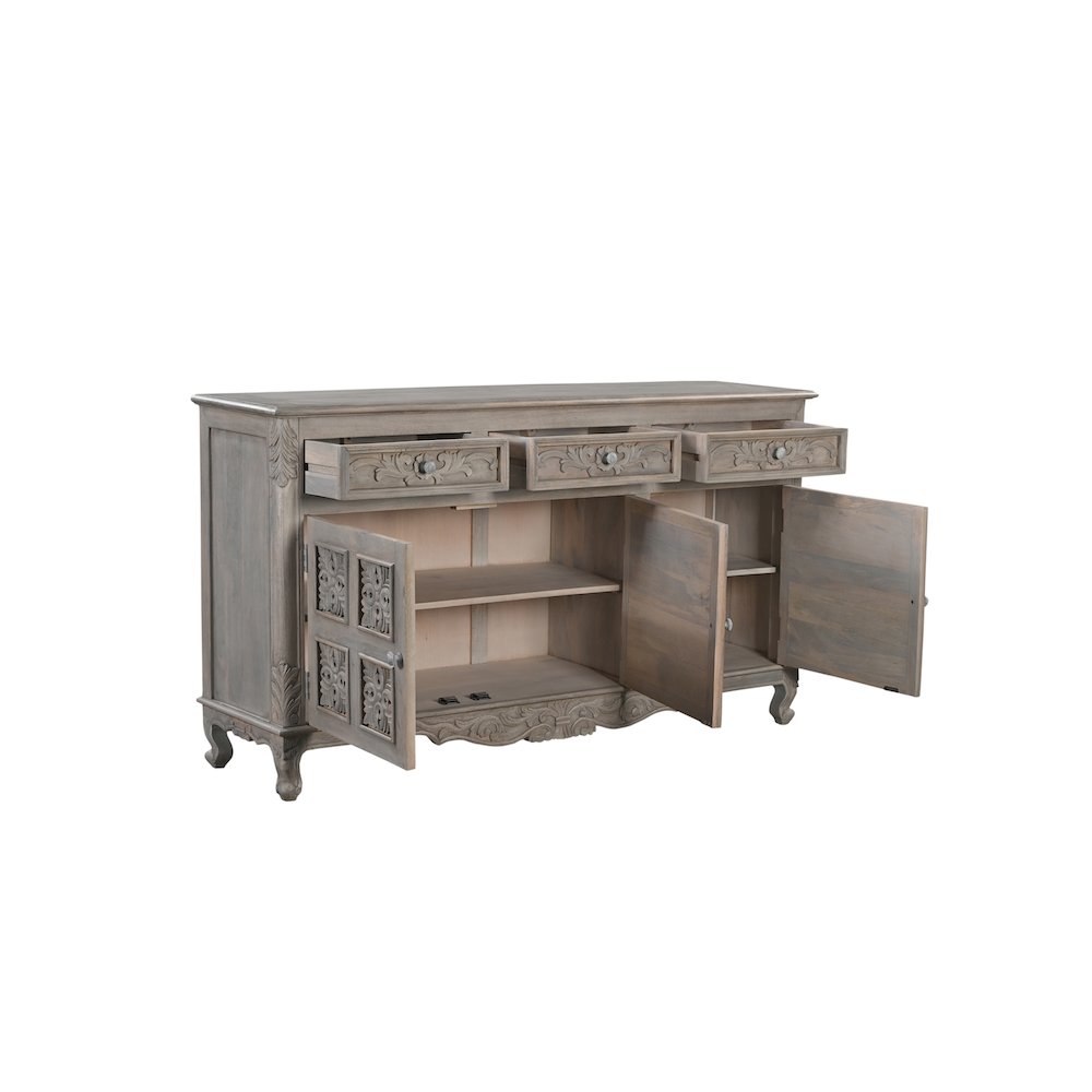 Grayson 3-drawer 3-door Carved Solid Wood Sideboard. Picture 3