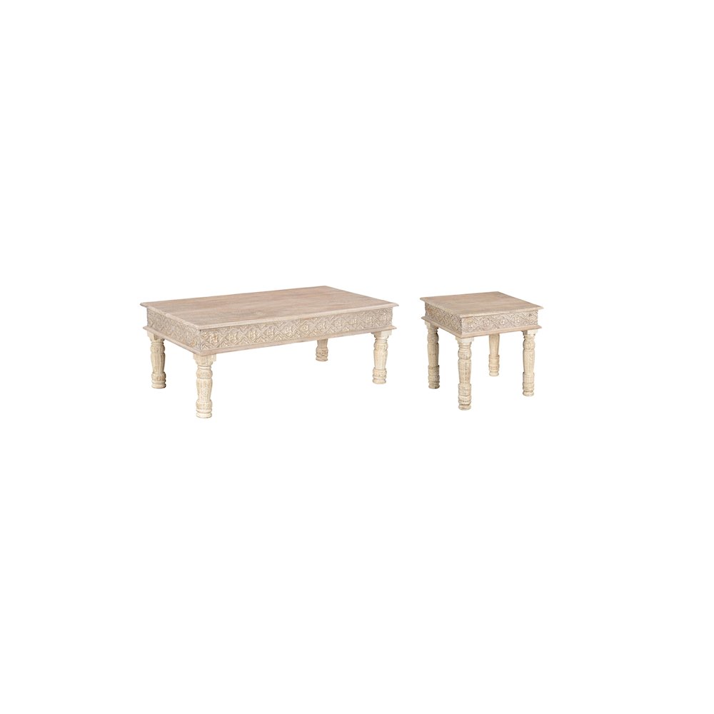 Eldris 2-piece Carved Solid Wood Living Room Table Set. Picture 1