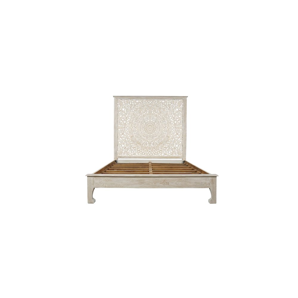 Auden Floral Carved Solid Wood Queen Panel Bed. Picture 3