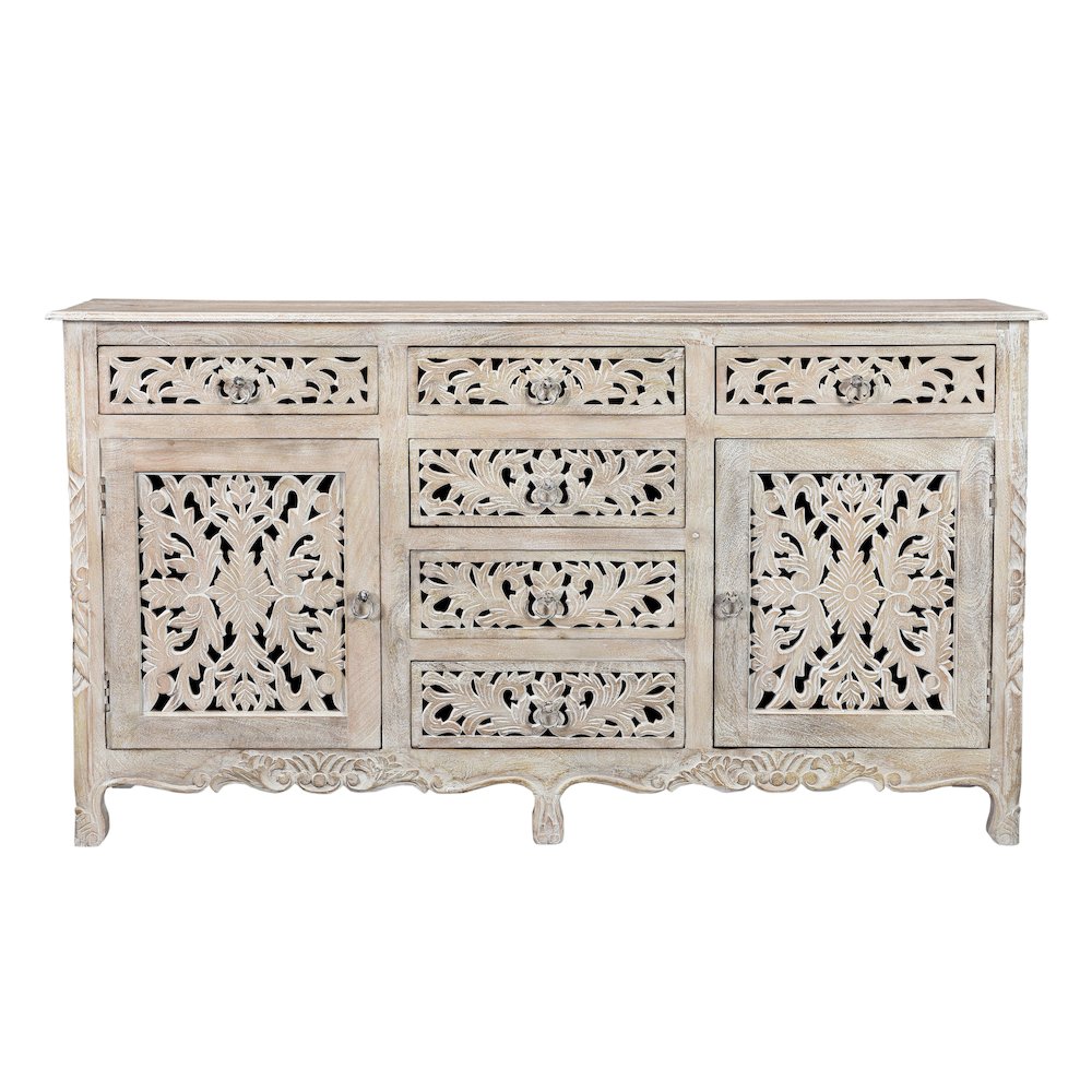 Elowen 6-drawer 2-door Floral Carved Solid Wood Sideboard. Picture 2