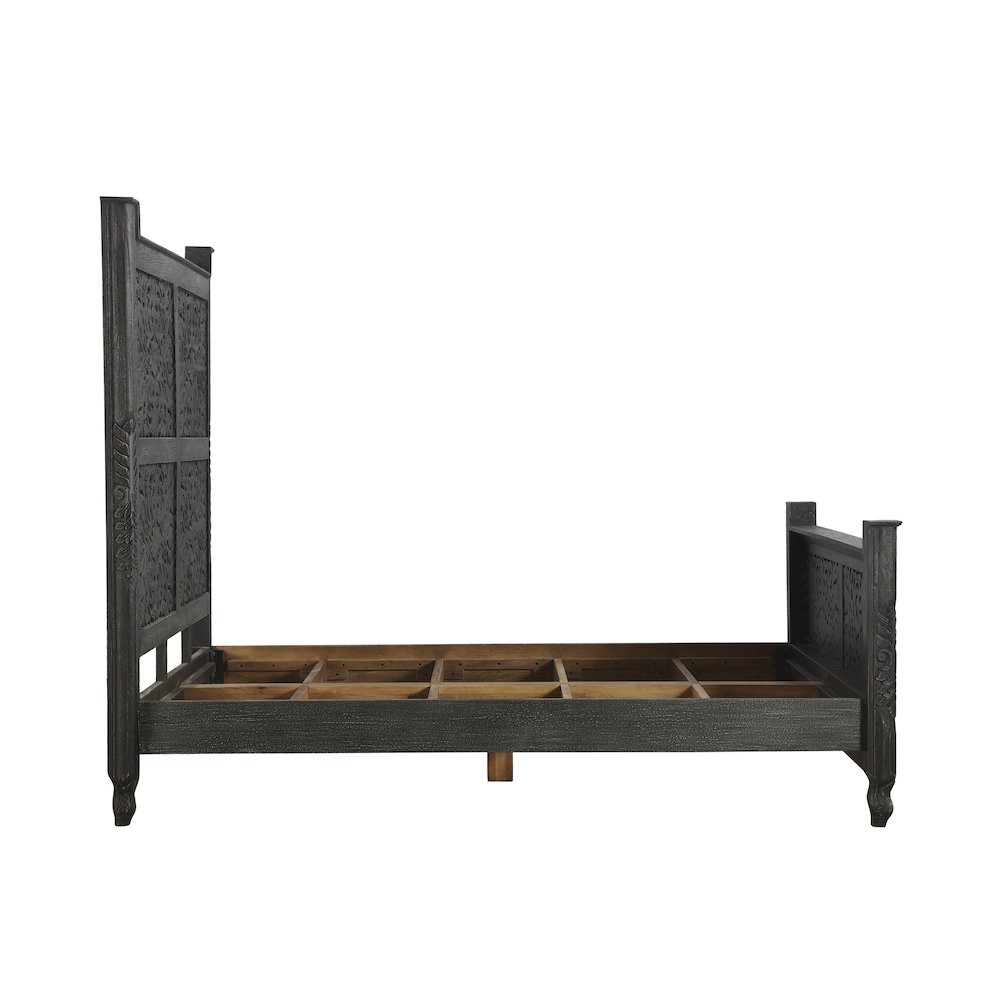 Elowen Floral Carved Solid Wood Queen Panel Bed. Picture 6