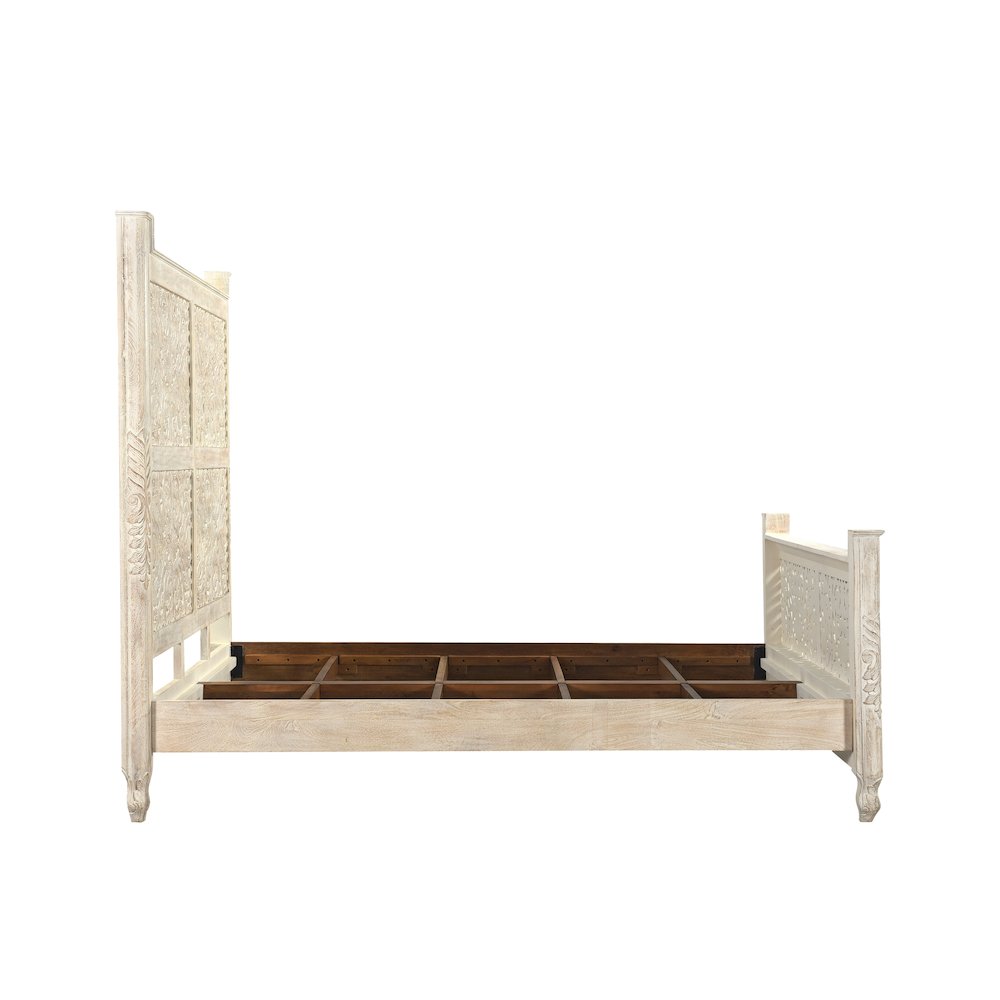Elowen Floral Carved Solid Wood King Panel Bed. Picture 5