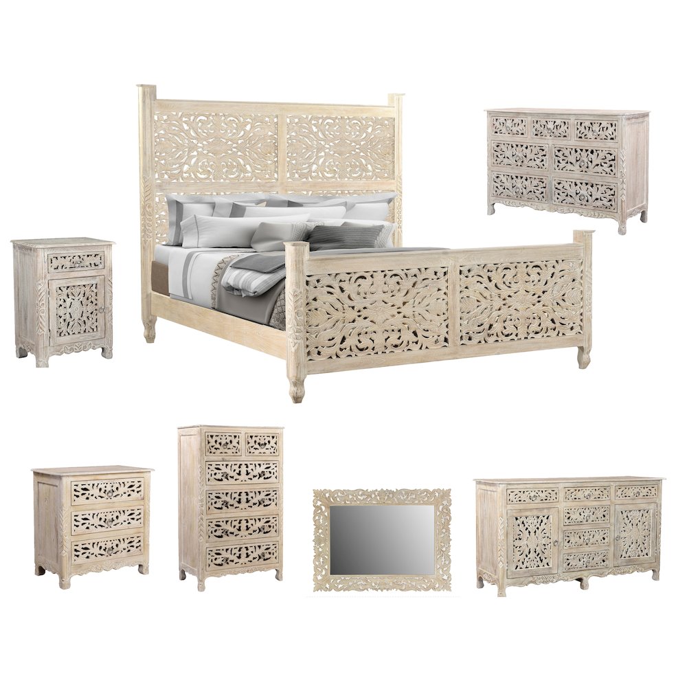 Elowen Floral Carved Solid Wood King Panel Bed. Picture 8