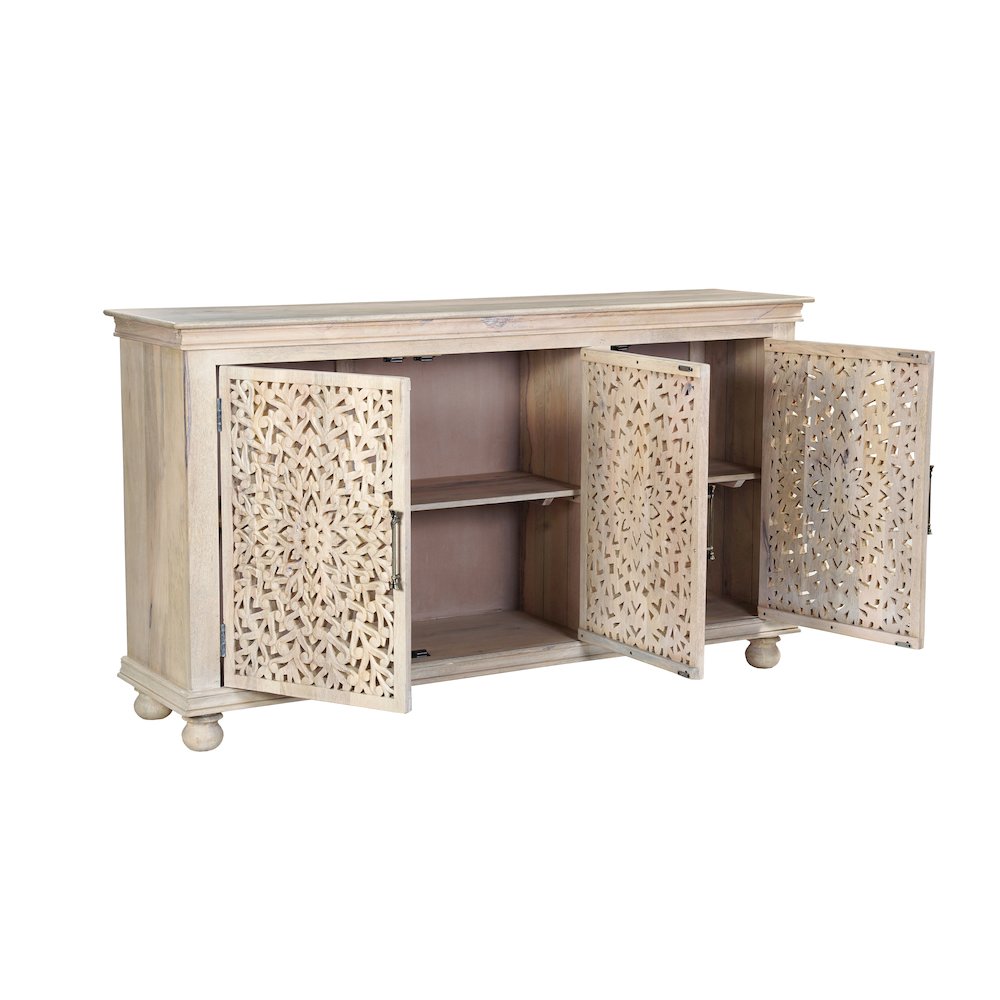 Calista 3-door Floral Carved Solid Wood Sideboard. Picture 2