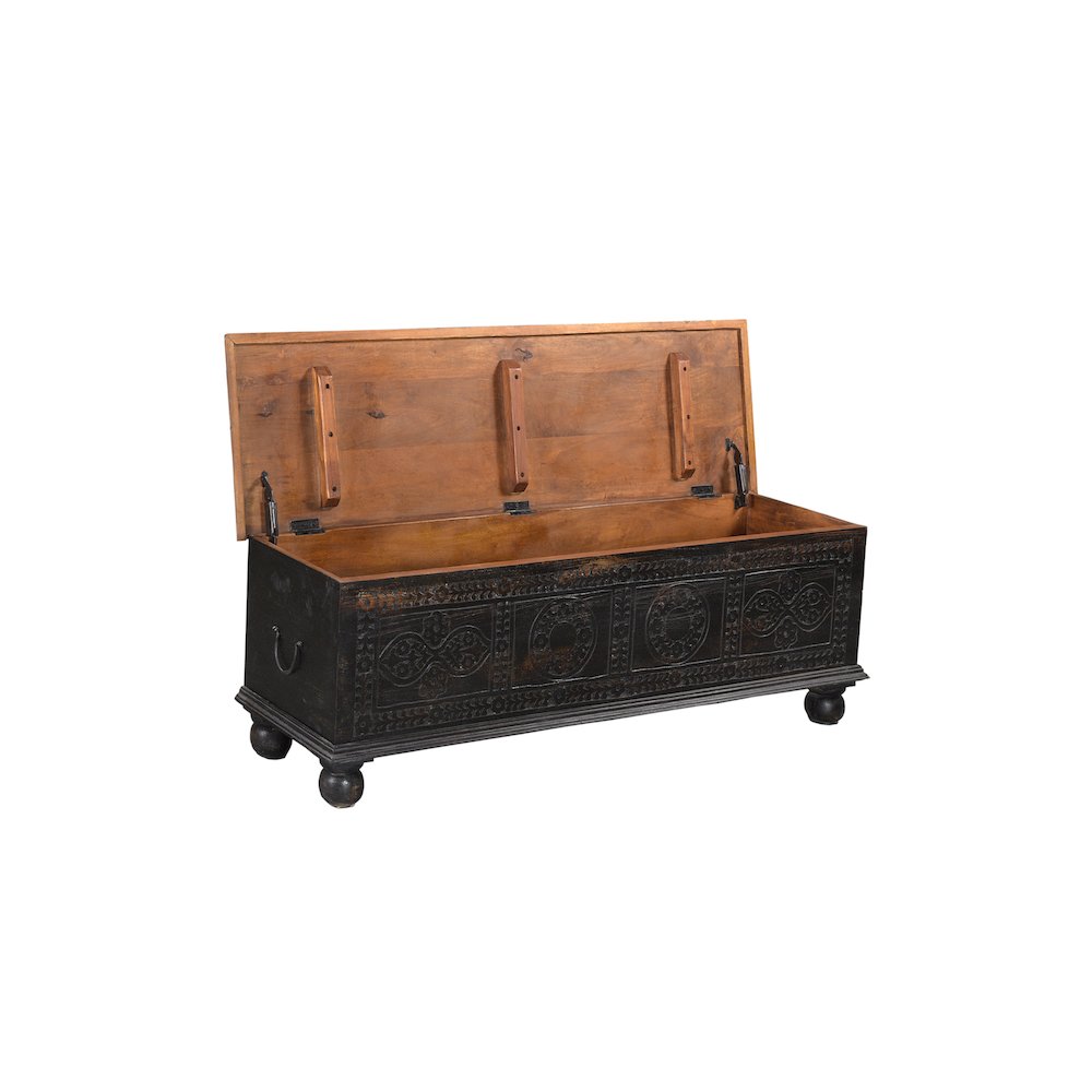 Eve Carved Solid Wood Storage Ottoman. Picture 3