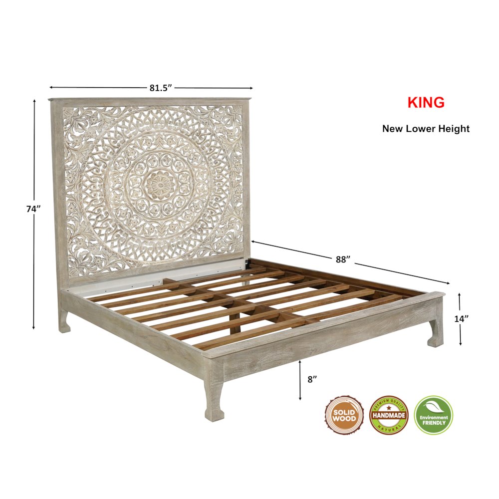 Auden 3-piece Floral Carved Solid Wood Bedroom Set. Picture 4