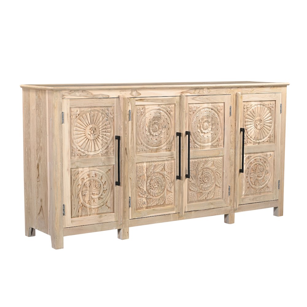 Grayson 4-door Carved Solid Wood Sideboard. Picture 1