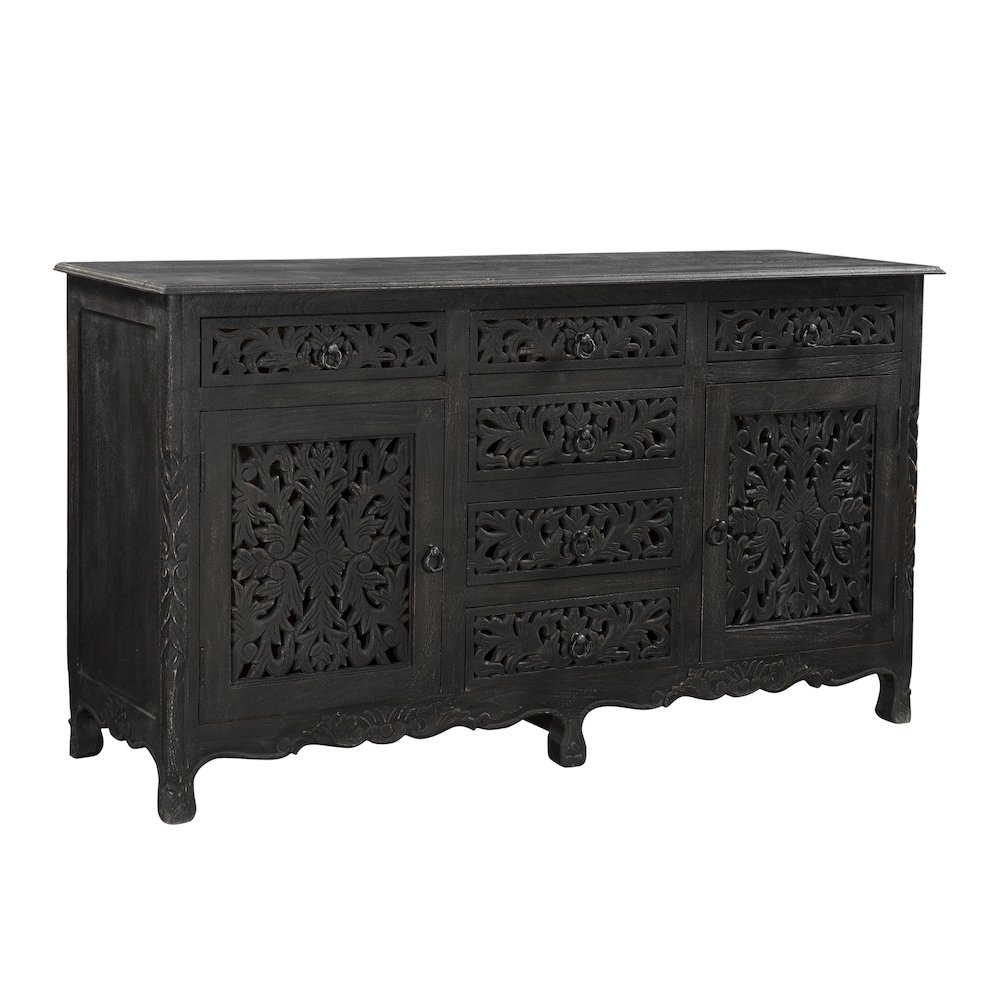 Elowen 6-drawer 2-door Floral Carved Solid Wood Sideboard. Picture 1