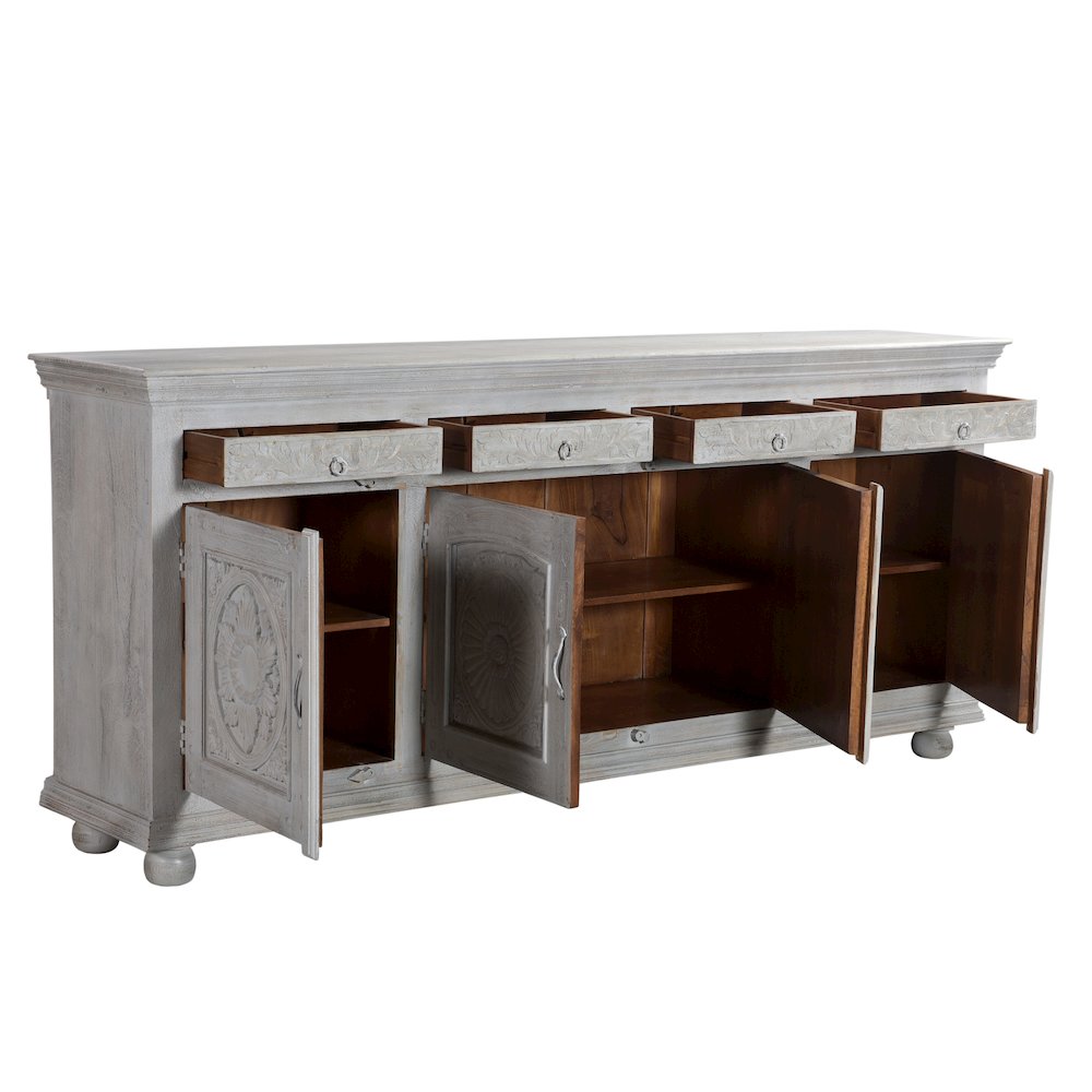 Elowen 4-drawer 4-door Floral Carved Solid Wood Sideboard. Picture 4