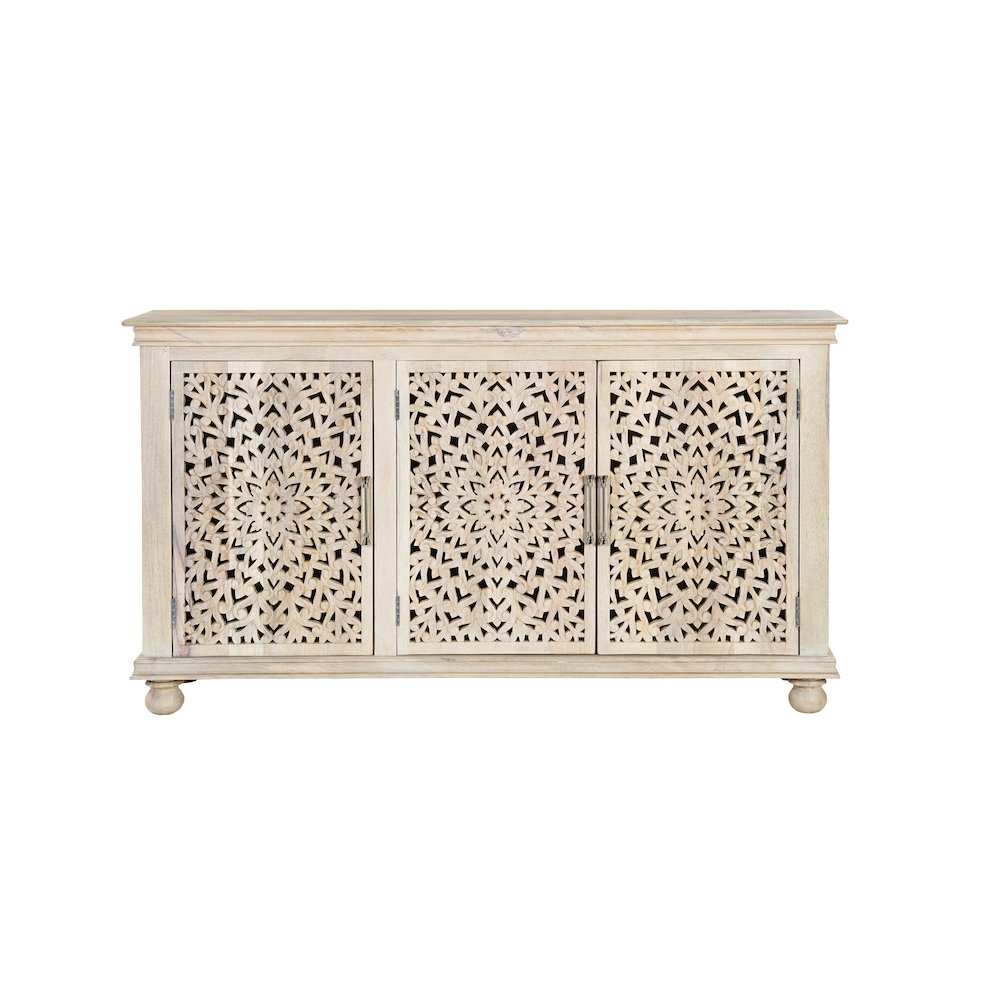 Calista 3-door Floral Carved Solid Wood Sideboard. Picture 3