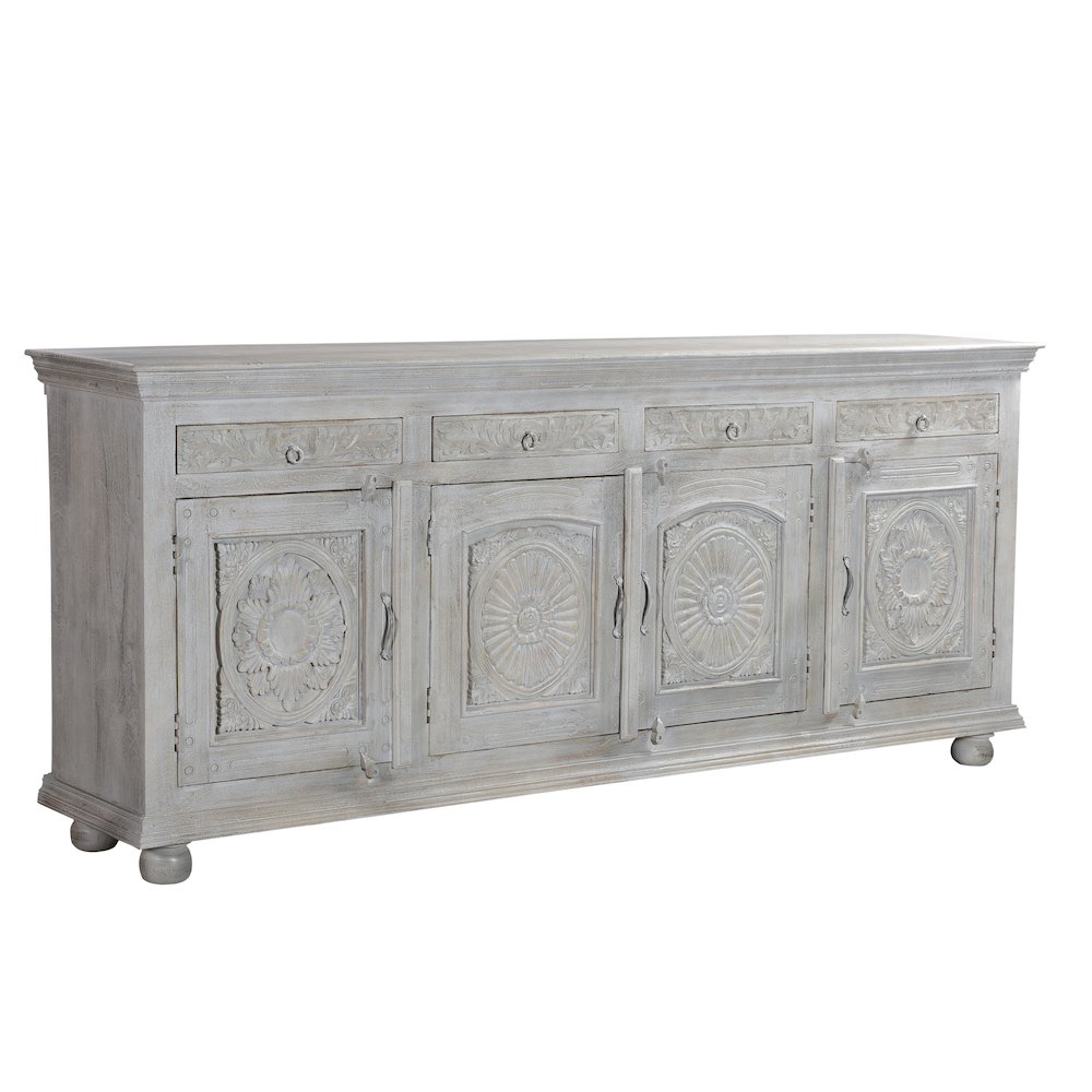 Elowen 4-drawer 4-door Floral Carved Solid Wood Sideboard. Picture 1