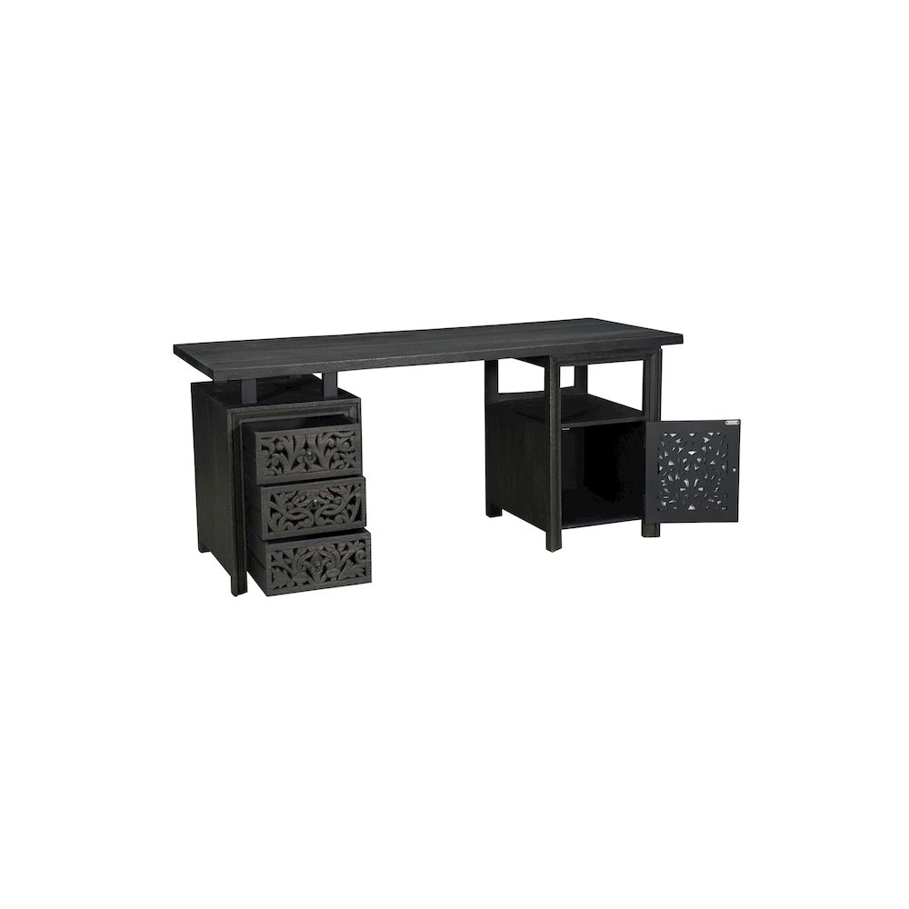 Calista 3-drawer 1-door Floral Carved Solid Wood Desk. Picture 2