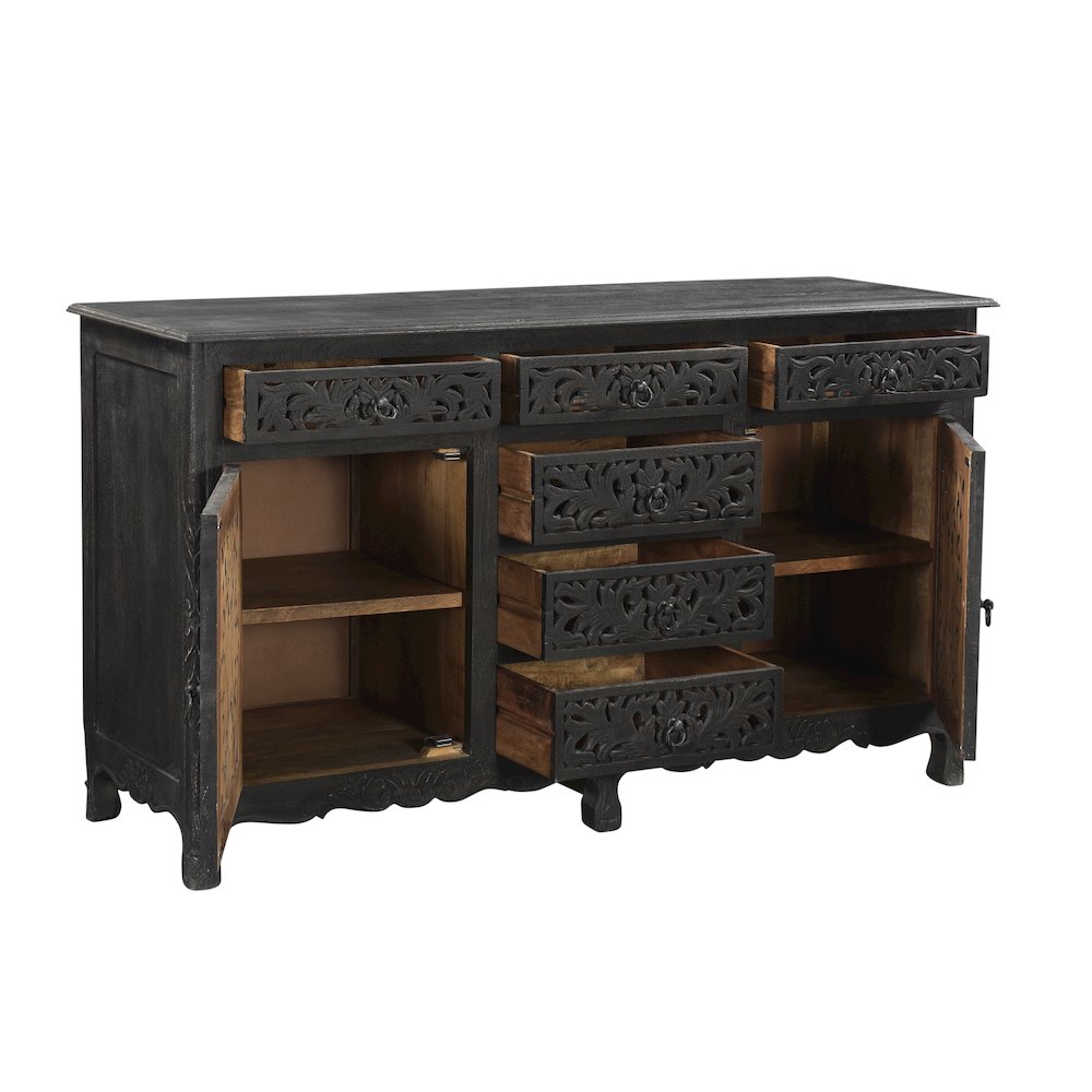 Elowen 6-drawer 2-door Floral Carved Solid Wood Sideboard. Picture 4
