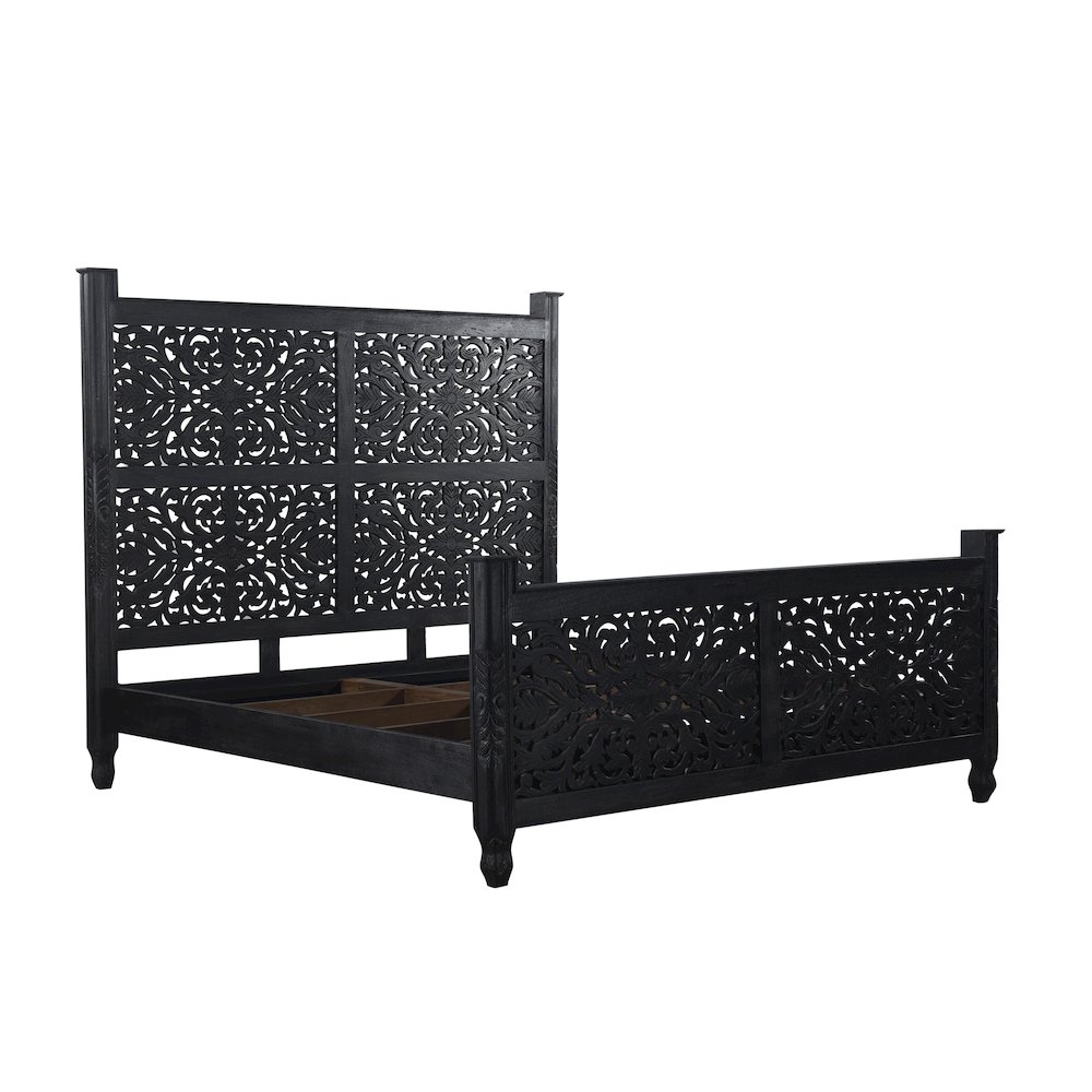 Elowen Floral Carved Solid Wood King Panel Bed. Picture 2