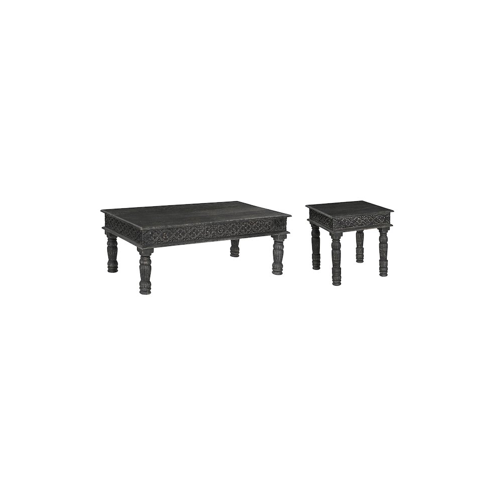 Eldris 2-piece Carved Solid Wood Living Room Table Set. Picture 1
